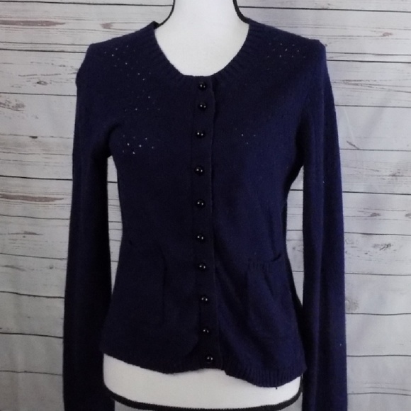 Anthropologie, navy blue cadigan sweater. - Picture 3 of 5